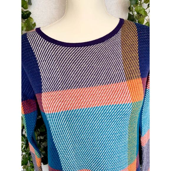 The Limited Purple Blue Orange Plaid Crew Neck Sweater Women’s size XS - Picture 7 of 12
